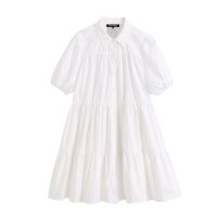 ZZOOI KPYTOMOA Women 2020 Sweet Fashion Ruffled White Mini Dress Vintage Lapel Collar Puff Sleeve Female Dresses Chic Vestidos Mujer