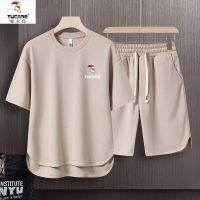 ❀❀ Woodpecker Thin Waffle Mens Piqué Short-sleeved Couple Shorts Loose Two-piece Set