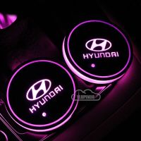 HYS 2Pcs Car Cup Holder Mat Colorful Luminescent Auto Interior Atmosphere Sensor Led Light Lamp Water Drinking Bottle Holder Coaster Mat Pad Organizer For Hyundai Getz Matrix Elantra Tucson Starex Elantra Ioniq Trajet Veloster Atoz Trajet