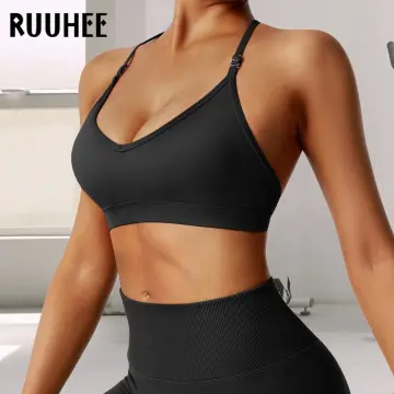 Lycra Sports Bra for Women Gym Semi-Fixed Cups Top for Fitness Female Push  Up Nake Feeling Yoga Top Super Soft Sexy U Back Bra