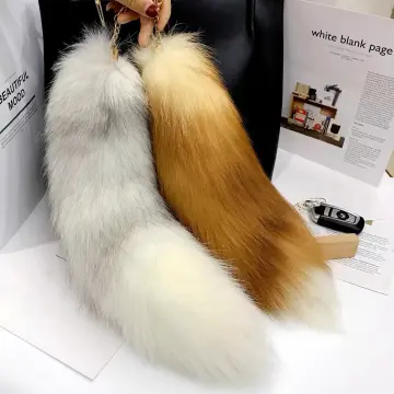 2023 Real Fox Fur Tail Large Long Natural Fur tail Keychain Pendant Cosplay  tail Cute Wolf Fox Tail Fur Car Keychains For Women