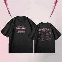 ขายดีเสื้อยืดคู่รักสำหรับผู้ชายและผู้หญิง Kpop BLACK-PINKs BORN PINKs สีชมพูเสื้อยืดลำลองฤดูร้อนแขนสั้นโอเวอร์ไซส์แฟชั่นคู่รักฮาราจูกุ Streetwear