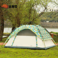 AMO #3-4คน Tenda Kamping Otomatis พับได้สองชั้นกันน้ำติดตั้งง่ายเต็นท์สำหรับพบปะครอบครัว