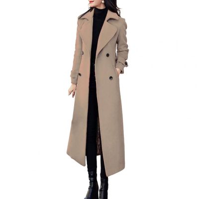 Thermal Winter Overcoat Women Business Mid-Calf Length Jacket Formal Wool Blends Double-Breasted Coat Thick