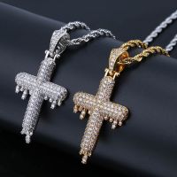 [COD] European and hip-hop cross-border hot cross water drop micro-inlaid zircon men women ins factory direct sales