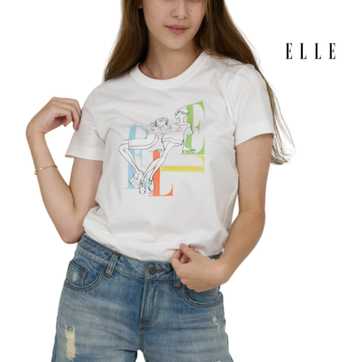 elle-boutique-เสื้อยืดสตรีคอกลม-แขนสั้น-สกรีนลาย-elle-limited-editions-w3k565