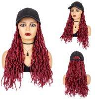 WIGERA สังเคราะห์ถักหมวกเบสบอล Bug วิกผมนุ่ม Nu Faux Locs Burgundy นามสกุลผมกับหมวกสำหรับผู้หญิงผิวดำ Afro