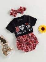 3-Piece Baby Girl Summer Outfit Set with Bull Print Top Shorts and Headband for Street Parties and More  by Hs2023