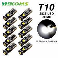 YHKOMS 10 Pcs สีขาว T10 3-SMD W5W 2835หลอดไฟ LED 158 192 168 194 Super Bright ด้านข้างภายใน DC12V ป้ายทะเบียน