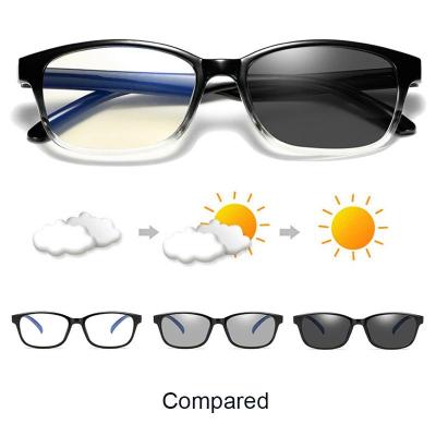 ป้องกันแสงสีฟ้าแว่นตา photochromic แว่นกันแดดผู้ชายผู้หญิงเปลี่ยนเลนส์คลาสสิกสี่เหลี่ยม UV 400 คุ้มครอง
