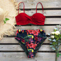 2022 Sexy Leaf Print Bikini Female Swimsuit Women Swimwear Thong Push Up Bikinis Set High Waist Swimming Suits for Bathing Suit