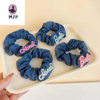 MZP สไตล์เกาหลีแบบ เชือกมัดผมผ้าเดนิม ยางรัดผม ผูกขึ้น ตัวอักษร scrunchies ทันสมัยและทันสมัย ที่มัดผม ที่ยึดผมหางม้าสำหรับตุ๊กตาบาร์บี้ สำหรับผู้หญิง