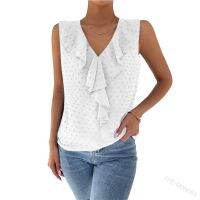 [COD] Cross-border 2022 European and ladies V-neck ruffle chiffon vest T-shirt fashion sexy lace halter top