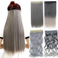 Jeedou Clip Piece Hair Extension Straight 60cm Synthetic Gray Ombre Color Elderly Hairpieces