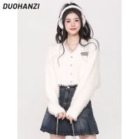 DUOHANZI เสื้อสเวตเตอร์แขนยาวสำหรับเดินทางทรงหลวมคอวีสั้นสำหรับเสื้อคาร์ดิแกนกันหนาวและฤดูใบไม้ร่วง