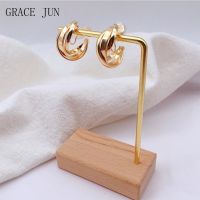 GRACE JUN New Golden Minimalist C Shape Clip on Hoop Earrings Non Pierced Cute Earrings for Women Fashion Trend Jewelry Ear Clip