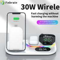 FEBRAIN แผ่นชาร์จ30W สาย USB แบบพกพาปลอดภัย Qi ที่ชาร์จแบบไร้สายแท่นชาร์จเร็ว