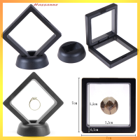 Hassanne 70*70mm Black 3D Floating Jewelry Coin Display กรอบผู้ถือกล่องกรณี W/STAND