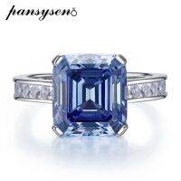 Pansysen ใหม่หรูหรา925เงินสเตอร์ลิง10*11มิลลิเมตร Asscher ตัดสีฟ้าสีเทา T anzanite พลอยแหวนนิ้วสำหรับผู้หญิงผู้ชายเครื่องประดับ Fine