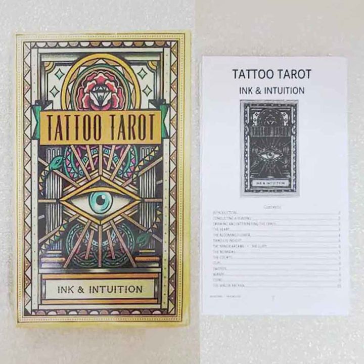 tattoo-สักดาดฟ้าการ์ดไพ่ทาโรต์กับหนังสือคู่มือกระดาษ-ขนาดมาตรฐานขนาดใหญ่12x7เซนติเมตร-78แผ่นไพ่ทาโรต์และ-guidebook-เวอร์ชั่นภาษาอังกฤษ-ไพ่ยิปซี-ไพ่ออราเคิล-ไพ่ทาโรต์-ไพ่ยิบซี-tarot-oracle-card