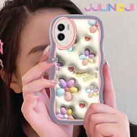 Jjlingji เคสสำหรับ VIVO Y15s Y15a Y01แฟชั่น3D ดอกไม้โชคดีดีไซน์ใหม่ Colour ชายแดนลูกคลื่นนุ่มเคสมือถือกันกระแทกแบบใสสร้างสรรค์เคสโปร่งใสลายกล้องถ่ายรูปซิลิกาเจลป้องกัน