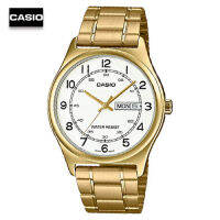 Velashop นาฬิกาข้อมือผู้ชายคาสิโอ Casio Standard สายสแตนเลสสีทอง หน้าปัดสีขาว รุ่น MTP-V006G-7BUDF, MTP-V006G-7B, MTP-V006G