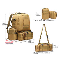 50L Molle ทหารเป้สำหรับผู้ชาย,4 In 1กันน้ำยุทธวิธีกระเป๋าเป้สะพายหลังเดินป่า,มัลติฟังก์ชั่ปีนเขาท่องเที่ยว R Ucksack