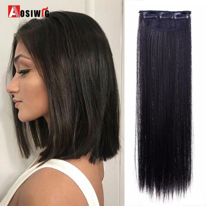 aosiwig-ทรงผมยาวตรง1ชิ้น3คลิปในเส้นผมต่อทนความร้อนได้สีดำสีแดงทำจากใยสังเคราะห์สำหรับผู้หญิงผมปลอมต่อได้