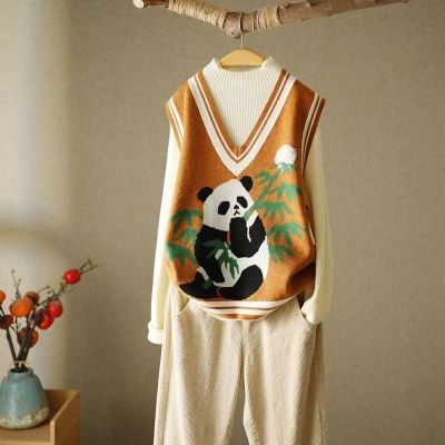 ♝✳ Kawaii Cartoon Sleeveless Sweaters Women 39;s Clothing Fashion Pullovers Loose V Neck Knitted