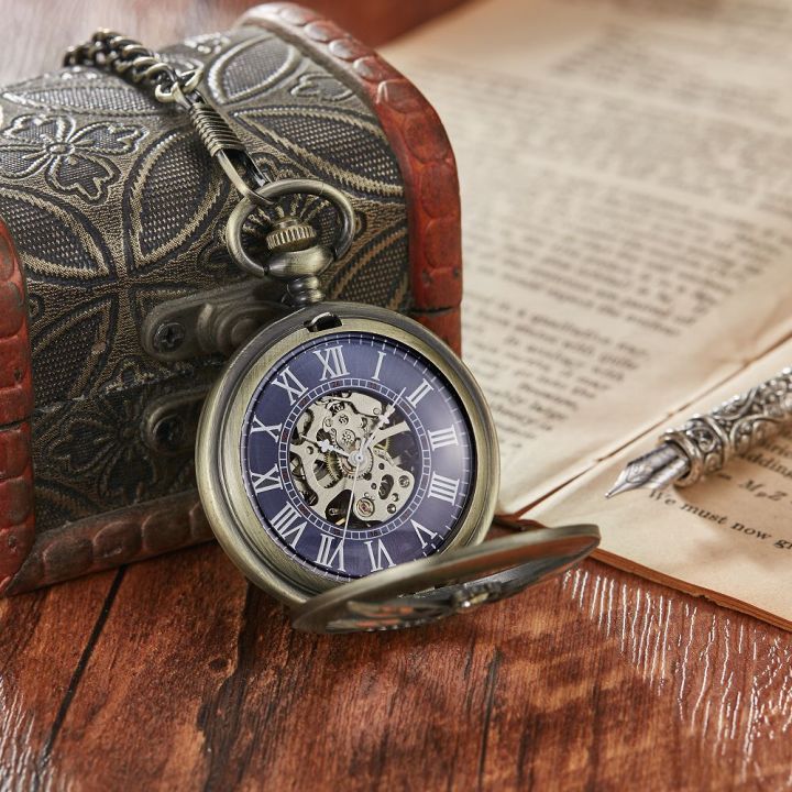 นาฬิกาพกกลไกลายโครงกระดูกแมลงปอประดับพลอยเทียมหรูหราพร้อมโซ่-fob-นาฬิกาโลหะไขลานนาฬิกาแพทย์