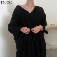 ZANZEA Women Oversized V Neck Casual Cotton Baggy Long Dress