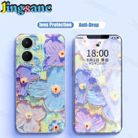 Jingsanc ปลอกซิลิโคนสำหรับ VIVO Y16เคสโทรศัพท์ Blue Light Flash เจาะภาพวาดสีน้ำมันดอกไม้สีม่วง Shell Soft TPU Ultra Thin แฟชั่น Simple All-Inclusive เลนส์ฝาหลัง