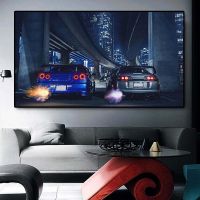 ™☑▲ กีฬารถแข่ง GTR R34 VS Supra รถ Wall Art ภาพวาดผ้าใบพิมพ์โปสเตอร์สำหรับห้องนั่งเล่นตกแต่งบ้านงานศิลปะ