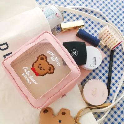 Bentoy Milkjoy New Korea Fashion Bear Cosmetic Cases Cute Girls Waterproof Makeup Bag Women Travel Wash Bag Home Storage Case