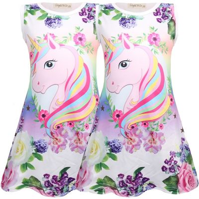 Kid Girl Butterfly Printed Dress Sleeveless Summer Holiday Prom