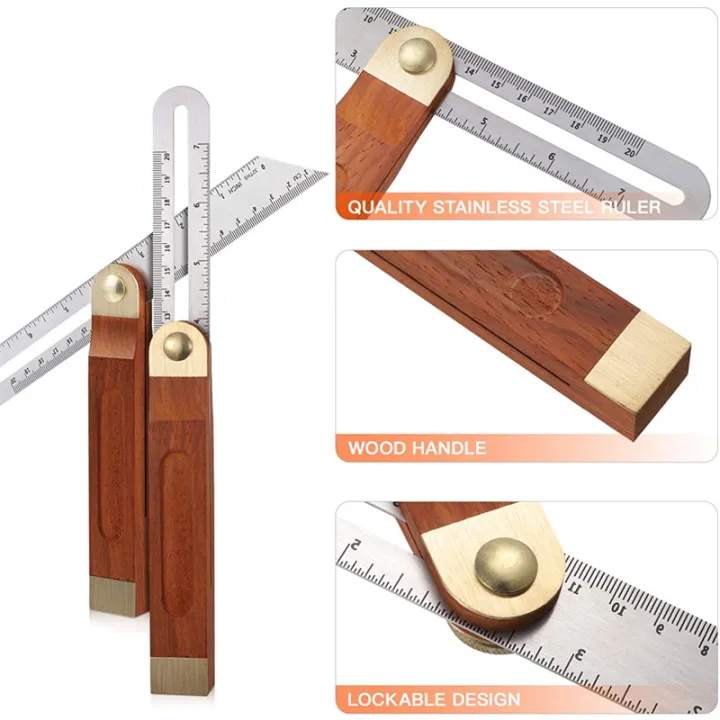 Angle Rulers Gauges Tri Square Sliding TBevel with Wooden Handle T