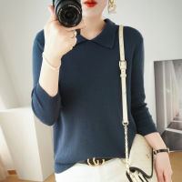 2023 spring new mercerized cotton seven-sleeve sweater womens fashionable outer wear doll collar sleeve base shirt 2023