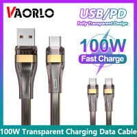 VAORLO สายชาร์จ5A 100W ชนิดสายยูเอสบีชาร์จไวชนิด C ไมโคร PD สายชาร์จสามารถใส่ได้กับ iPhone สายส่งข้อมูลซิลิโคนเนื้อนิ่มโปร่งใส