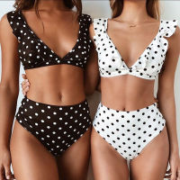 Ruffle Bikini Set Women High Waist Swimwear y Dot Print Swimsuit Solid Bikinis Summer Beachwear Female