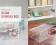 Transparent Storage Bin with Hinged Lid Clear Organizer Box Pantry Kitchen Bathroom Stationery Art Craft Hair Accessories