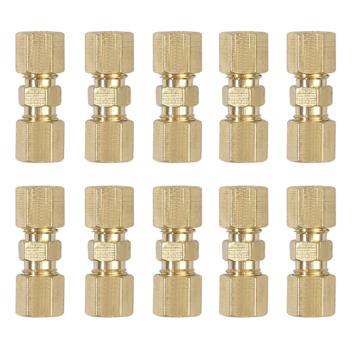 10Pcs Straight Brass Brake Line Compression Fitting Unions For 3/16" OD