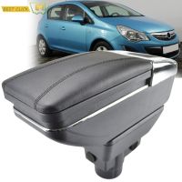 Storage Box For Opel Vauxhall Corsa 2006 - 2014 Rotatable Armrest Black Leather Car Styling Decoration 2012 2013