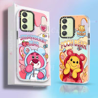 เคส Hp OPPO เคสโทรศัพท์ A17 A57 A77S A78 Reno 8T A16 A16S A54S A15S A55 A5S A1K A7 A12 F9 A96 A54 A53 C1 A37F A9 A5 A3S A74 A57E A77 A37สตรอเบอรี่มีฮู้ดฝาครอบเลเซอร์หมี Caiweiqi