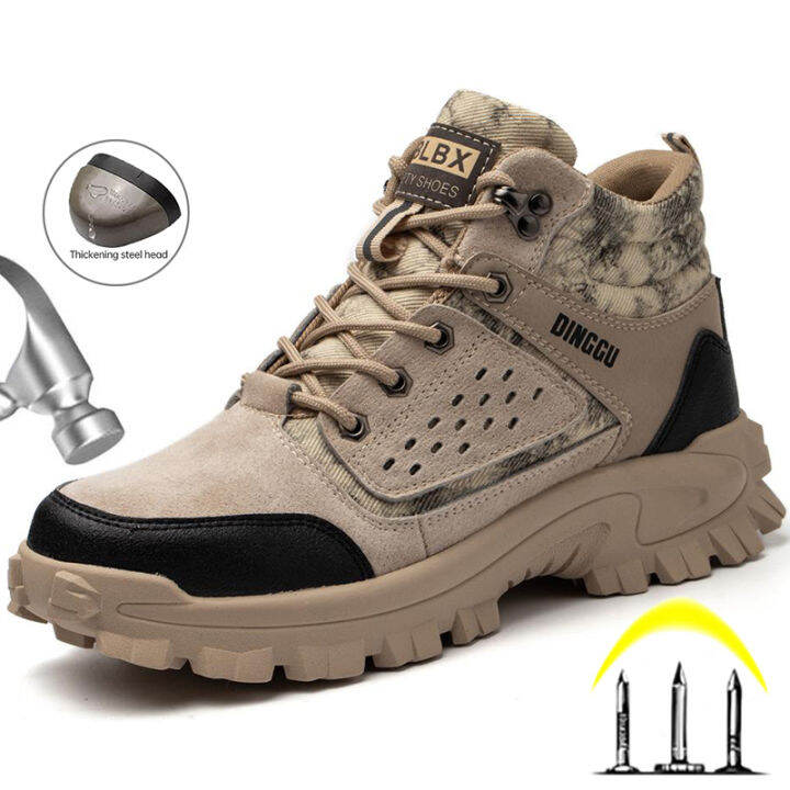 ZGS Men Work Boots High Top Construction Shoes Male Steel Toe Safety