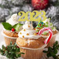 20Pcs Glitter Happy New Year Cupcake Toppersfor New Years Eve Party Decoration