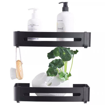 Wall Mounted Bathroom Shelf with Hooks Shower Shelves Holder Kitchen Storage Rack Bathroom Accessories