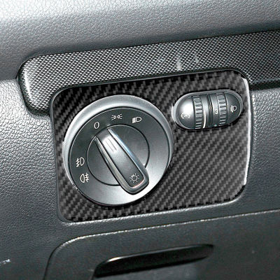 รถคาร์บอนไฟเบอร์ไฟหน้าปุ่มสวิทช์กรอบสติกเกอร์สำหรับ VW Golf 6 MK6 2010 2011 2012 2013