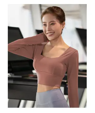 Women Long Sleeve Running Shirts Sexy Exposed Navel Yoga T-shirts