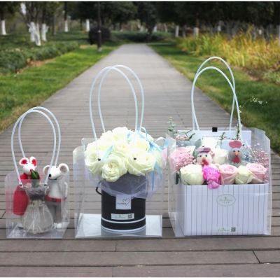 PVC Square Handbag Transparent Cake Box Bag PP Plastic Bouquet Clothing Gift Wedding Gift Packaging Bag 【MAY】