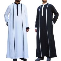 เสื้อคลุมมุสลิมสำหรับผู้ชายเสื้อผ้าอิสลามชาติพันธุ์สบายๆงานเย็บปะแฟชั่น Jua Thobe แขนยาวอาหรับดูไบ Kaftan